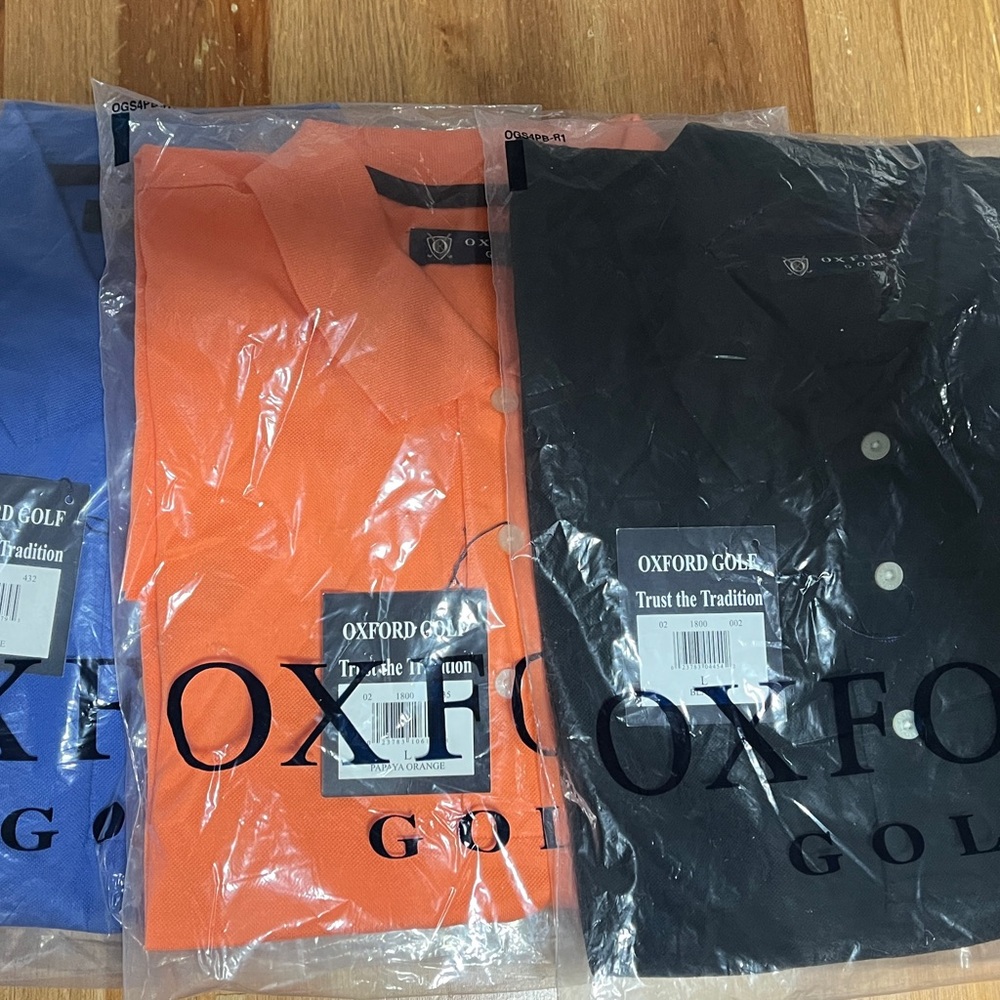 NWT Set of 3 Oxford Brand Men's 100% Cotton Knit Golf Shirts Size Large Logo